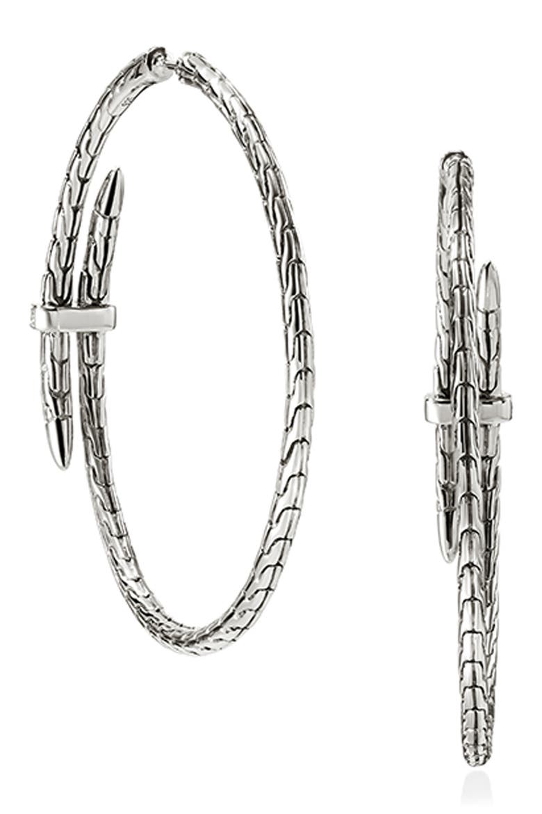Large Spear Hoop Earrings, Silver, Diamonds, 45mm, Alternate, color, SILVER