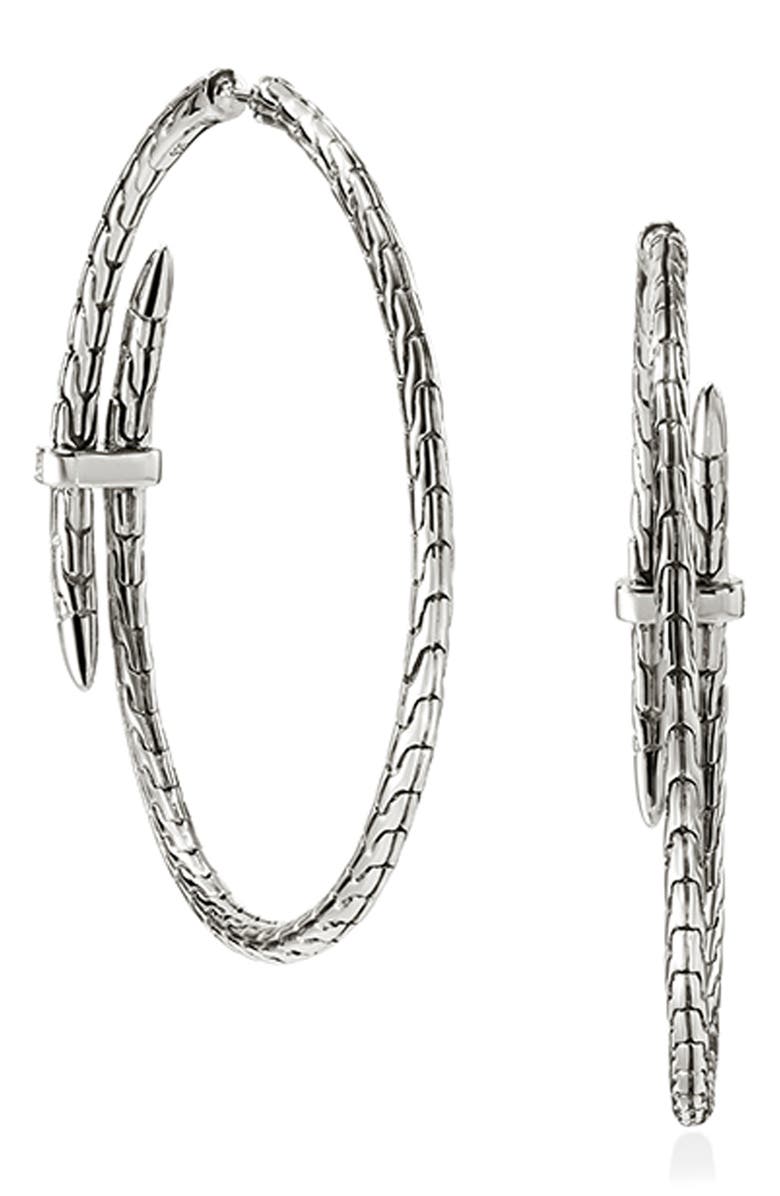 John Hardy Spear Hoop Earrings, Silver, Diamonds, 50mm, Alternate, color, Silver