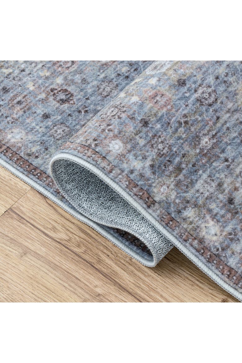 Petunia Distressed All-Over Floral Border Non-Slip Machine-Washable Rug, Alternate, color, Rose Clay/Gray