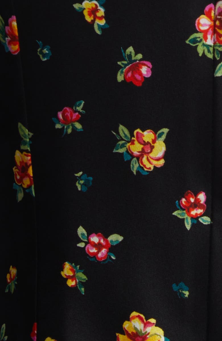 Dolce&Gabbana Floral Print Long Sleeve Charmeuse Midi Dress, Alternate, color, Nero