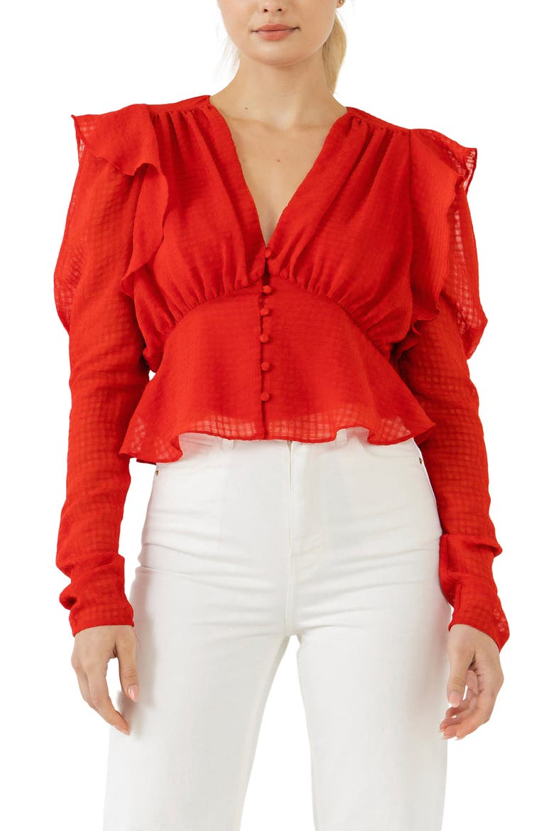 Ruffle Blouse, Main, color, RED