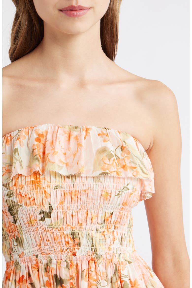 Shirred Floral Print Maxi Dress, Alternate, color, ORANGE