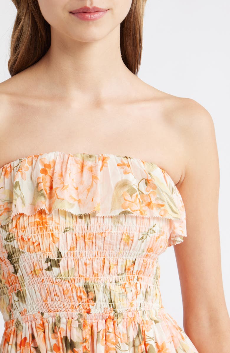 Friends Like These Shirred Floral Print Maxi Dress, Alternate, color, Orange