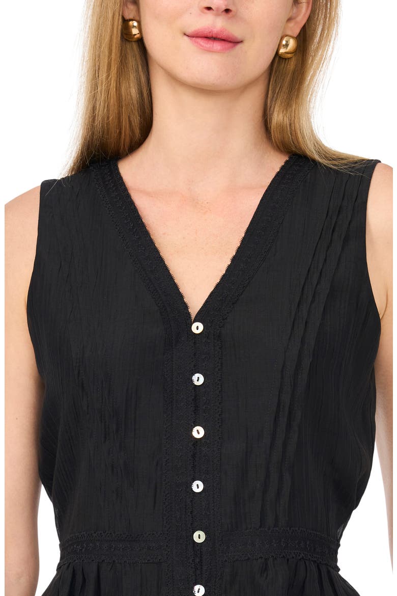 Lace Trim Button-Up Peplum Tank, Alternate, color, RICH BLACK