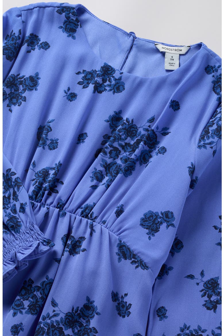 Kids' Floral Empire Waist Long Sleeve Dress, Alternate, color, BLUE BOUQUET FLORAL