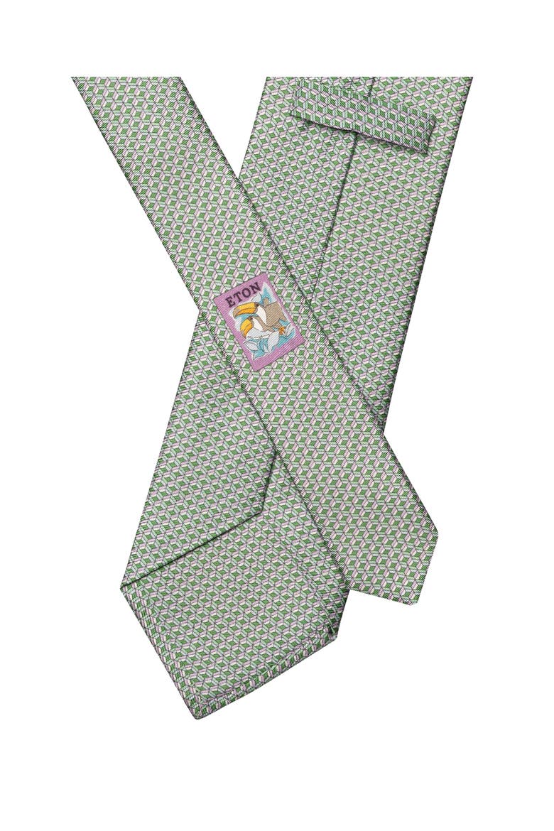 Green Geometric Print Silk Twill Tie, Alternate, color, MEDIUM GREEN
