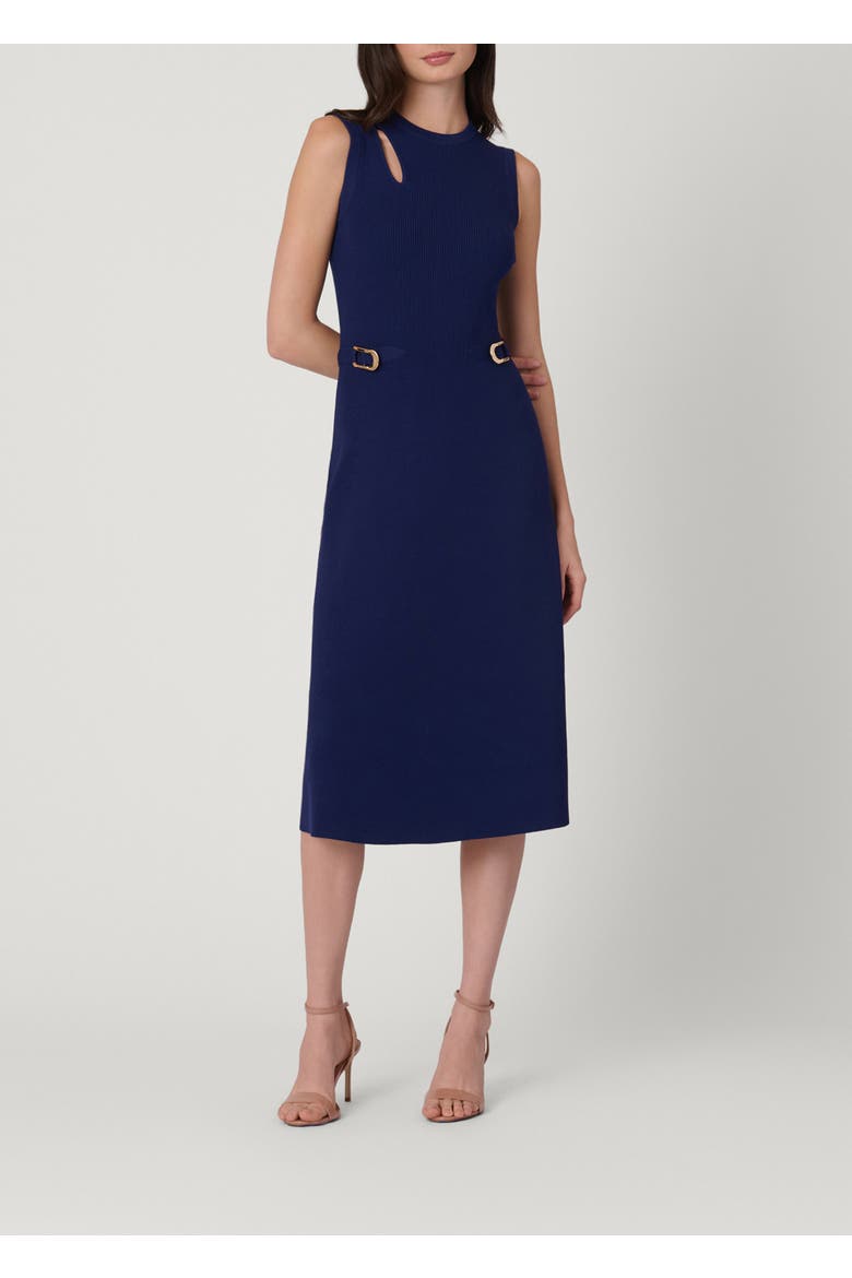 Buckle Knit Fleur Dress, Main, color, Navy Blue
