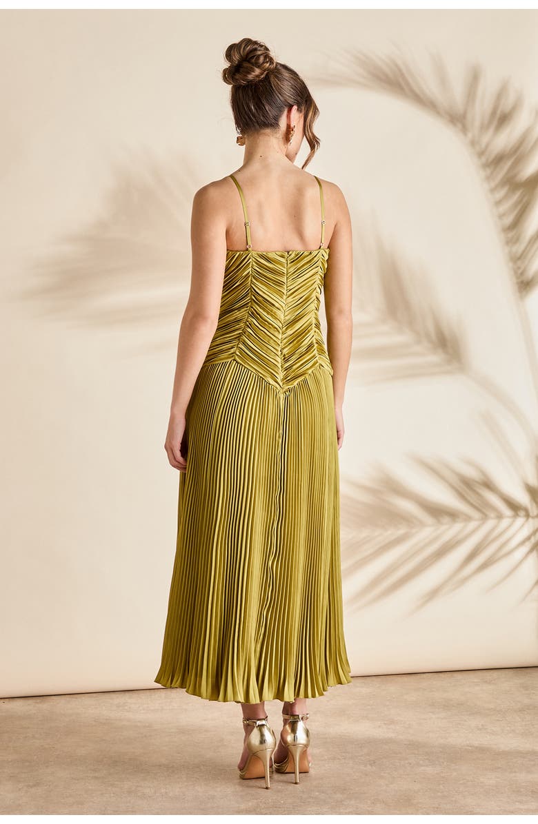 Coast Pleated Peplum Strappy Satin Dress, Alternate, color, Olive