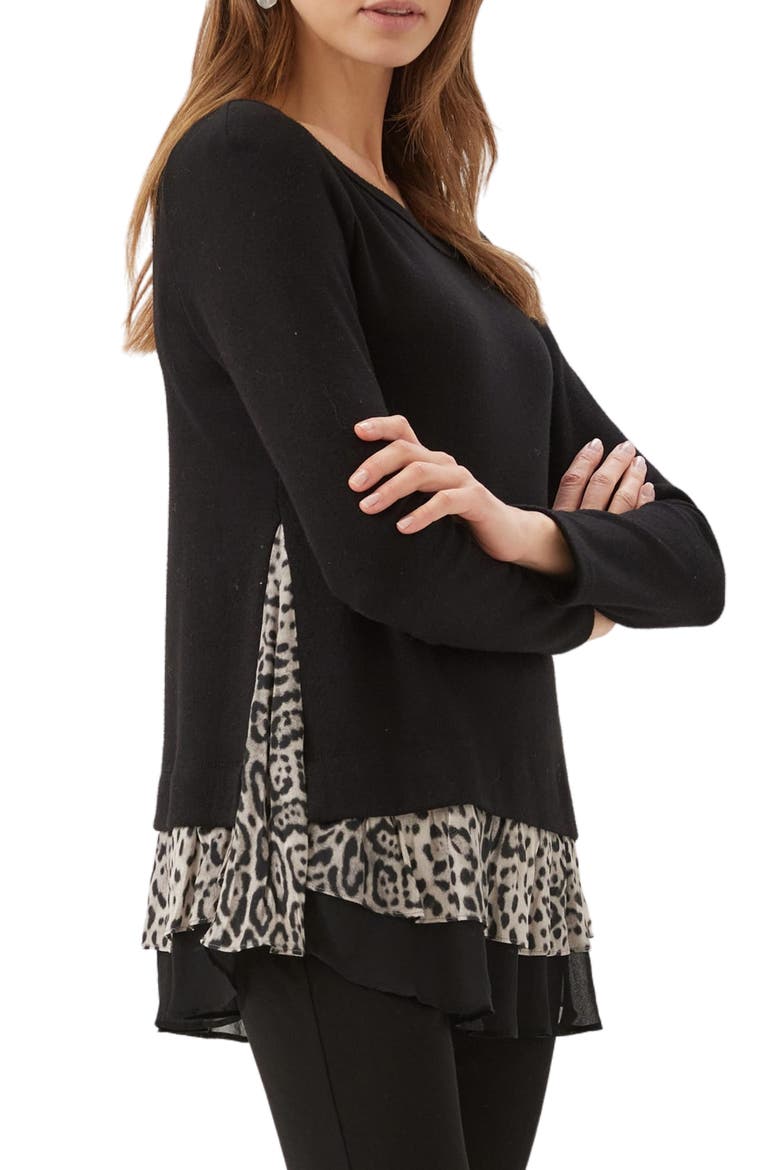 Layered Contrast Sweater, Alternate, color, BLACK