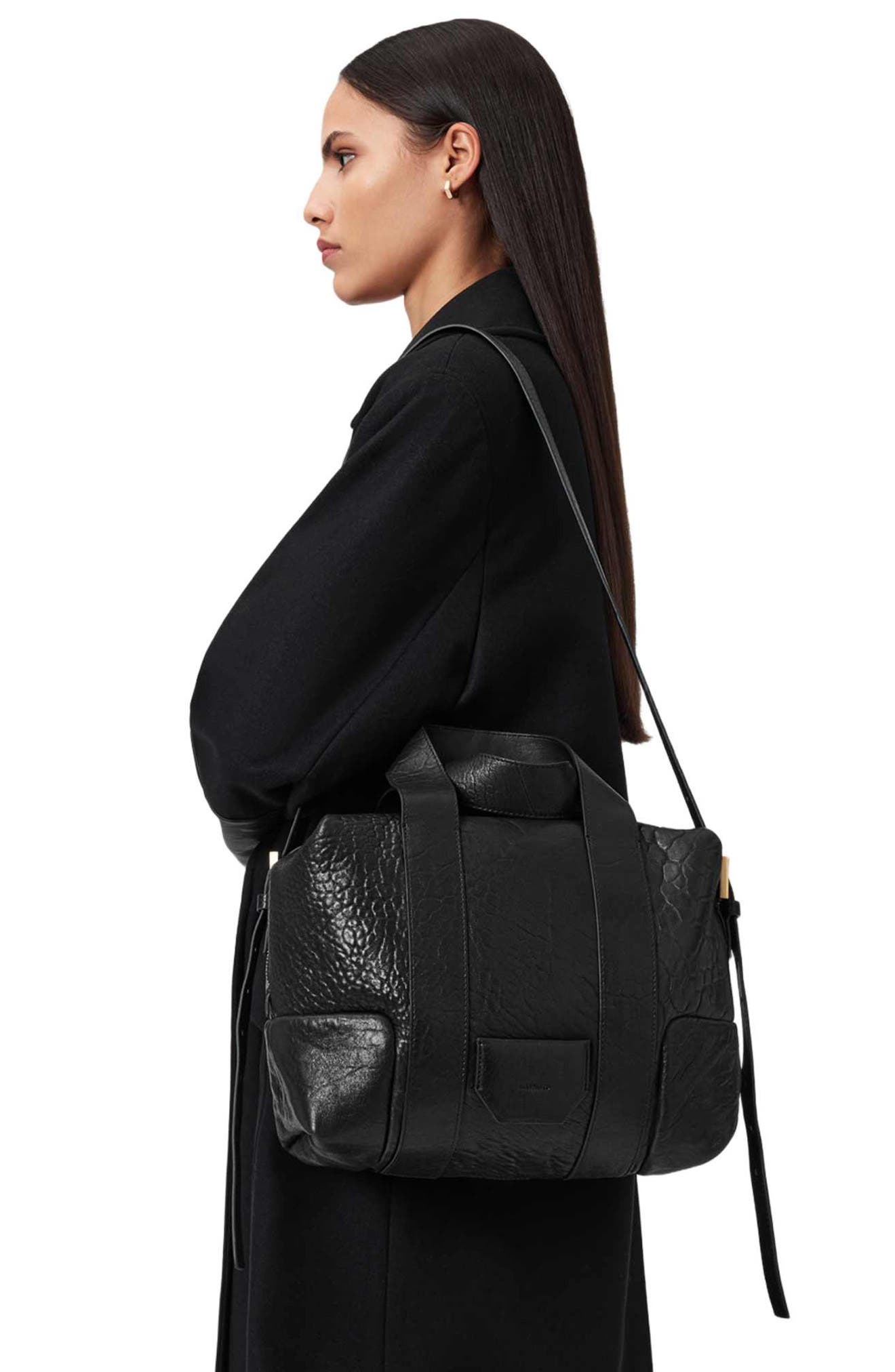 AllSaints Ares Leather Satchel, Alternate, color, Black