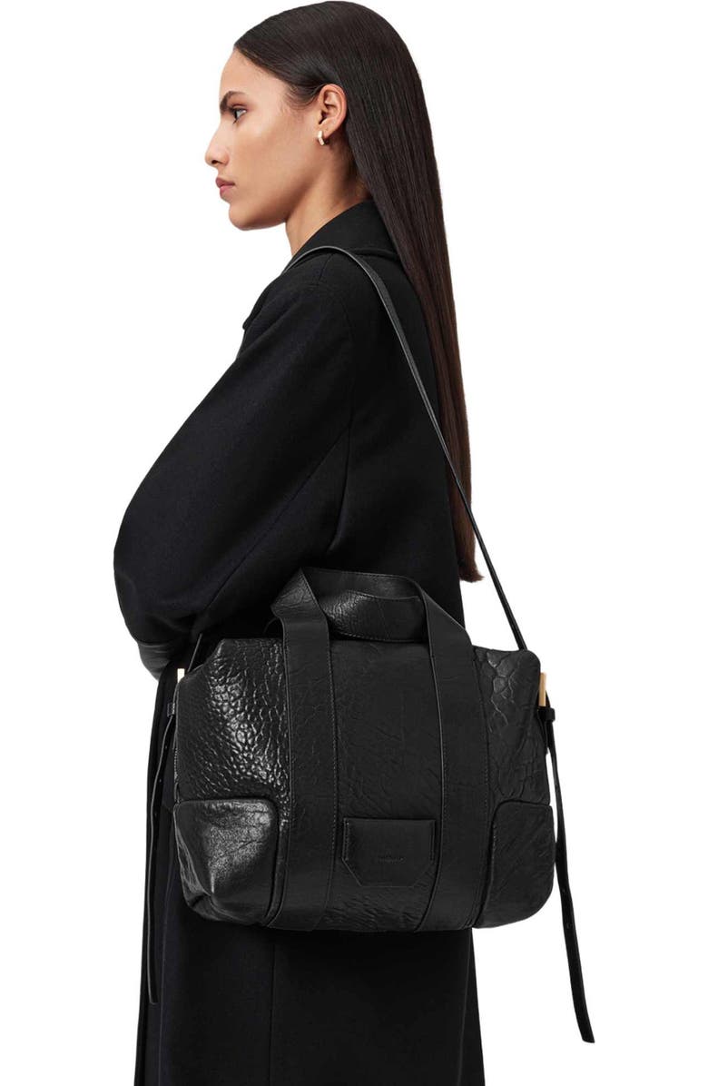 AllSaints Ares Leather Satchel, Alternate, color, Black