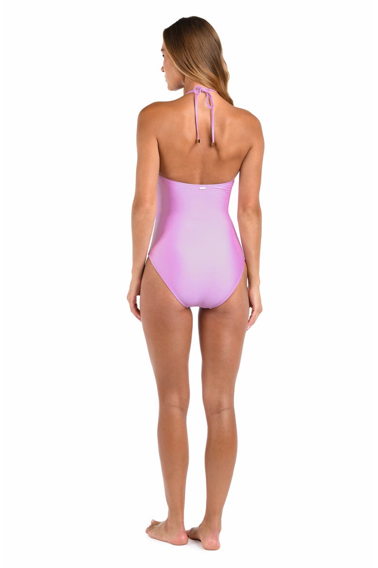 Leila Belted Halter One-Piece Swimsuit, Alternate, color, LIGHT VIOLET
