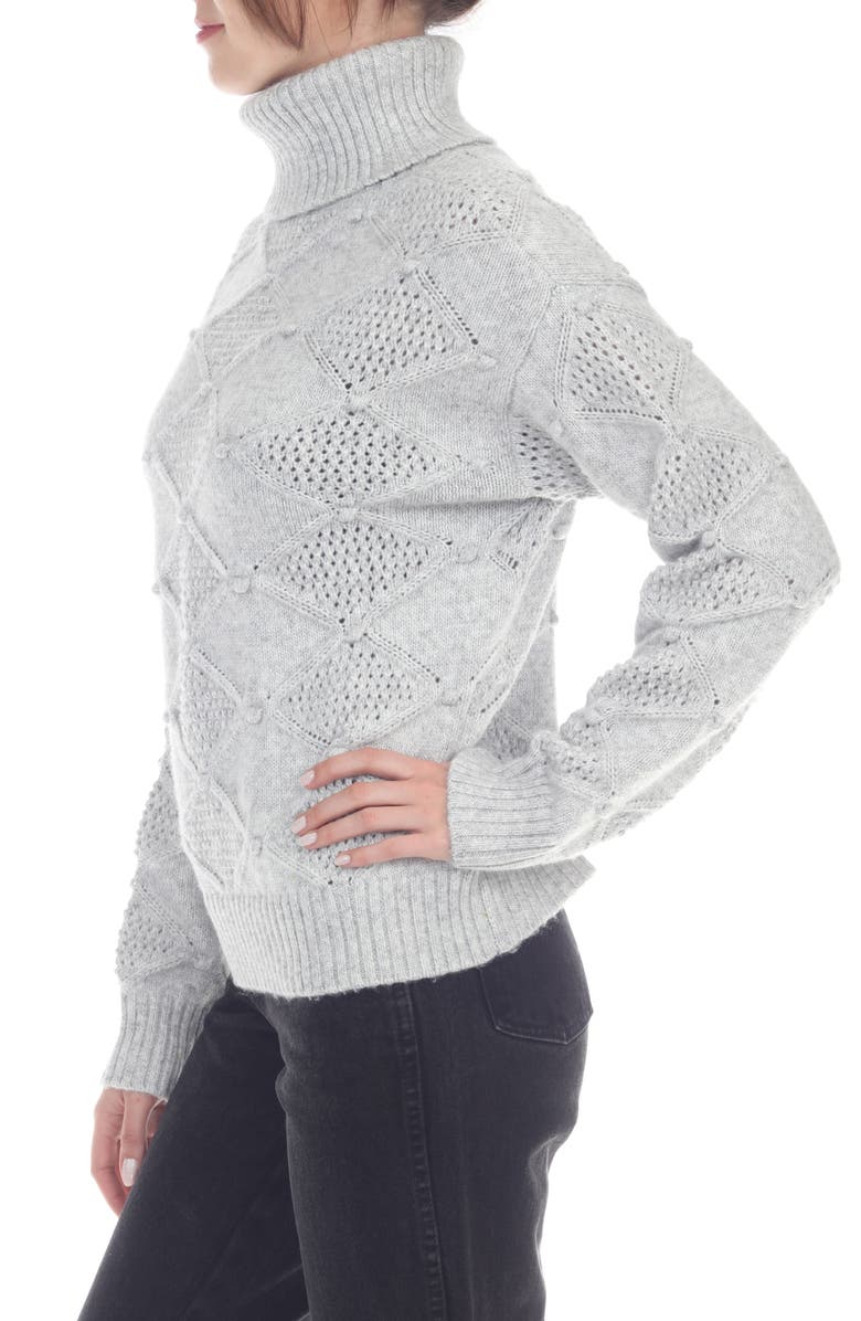 RAIN AND ROSE Diamond Open Knit Turtleneck Sweater, Alternate, color, Grey
