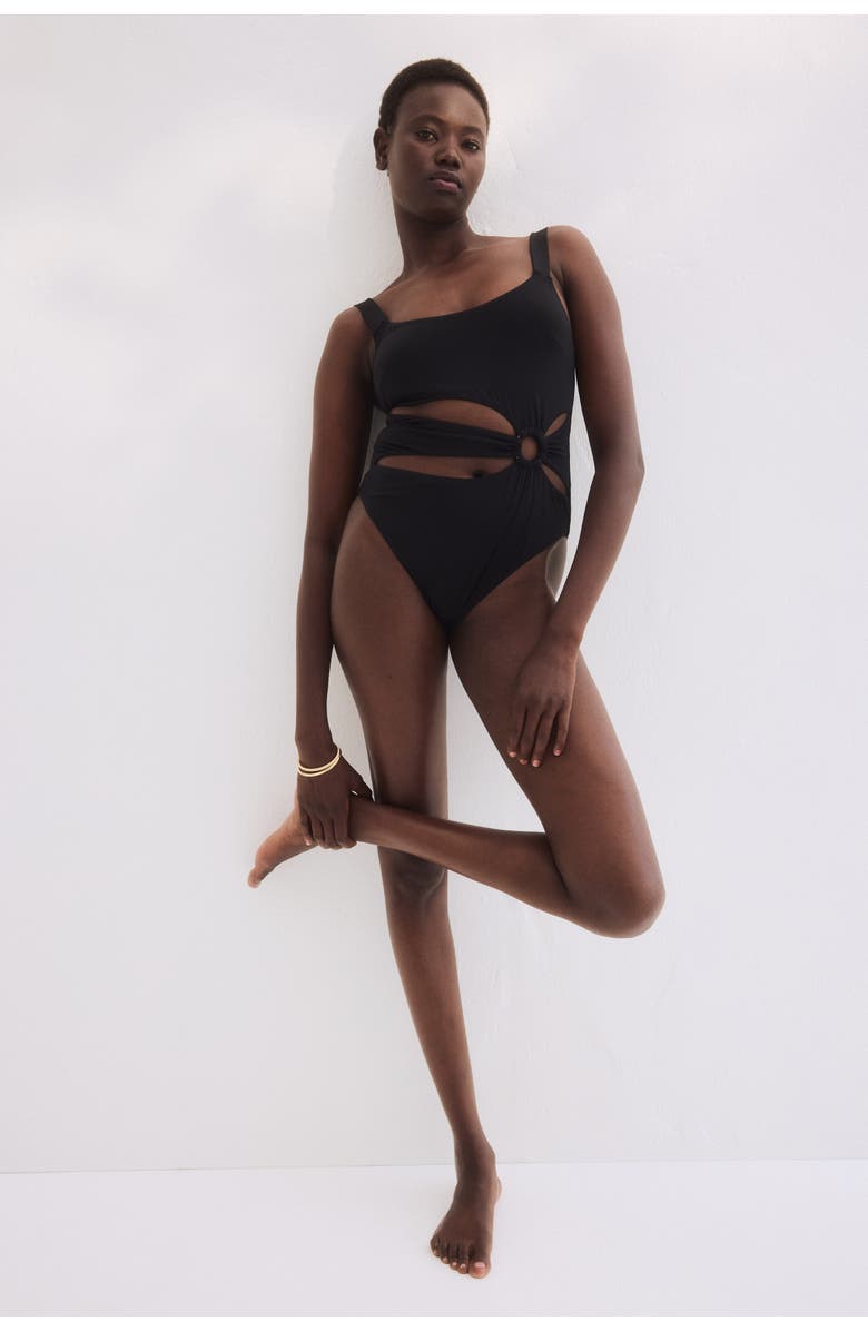 H&M Padded-cup High Leg Swimsuit, Alternate, color, Black