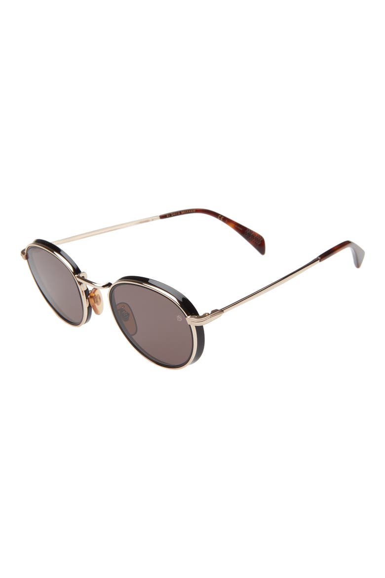 Eyewear by David Beckham 49mm Round Sunglasses, Alternate, color, BLACK/ GOLD/ GREY BLUE 2