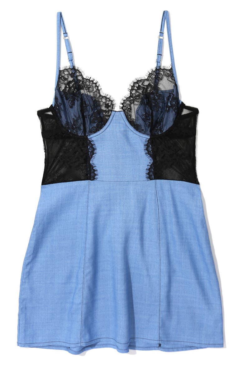x Lexi Wood Katrina Lace Trim Chemise, Alternate, color, DENIM