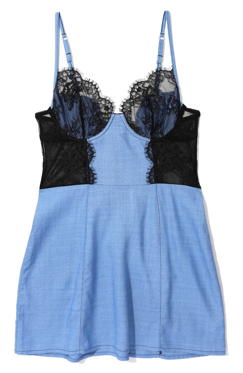 Hanky Panky x Lexi Wood Katrina Lace Trim Chemise, Alternate, color, Denim