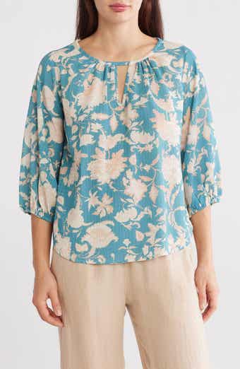 Renee C Floral Keyhole Balloon Sleeve Top