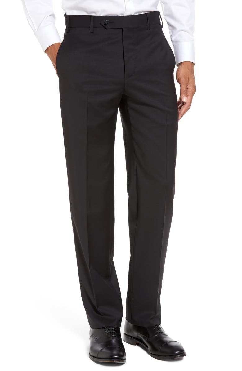 Zanella Devon Flat Front Classic Fit Solid Wool Serge Dress Pants, Main, color,