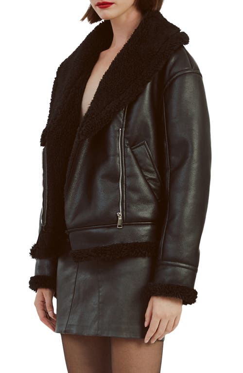 Bardot Dasha Faux Shearling & Faux Leahter Jacket In Black