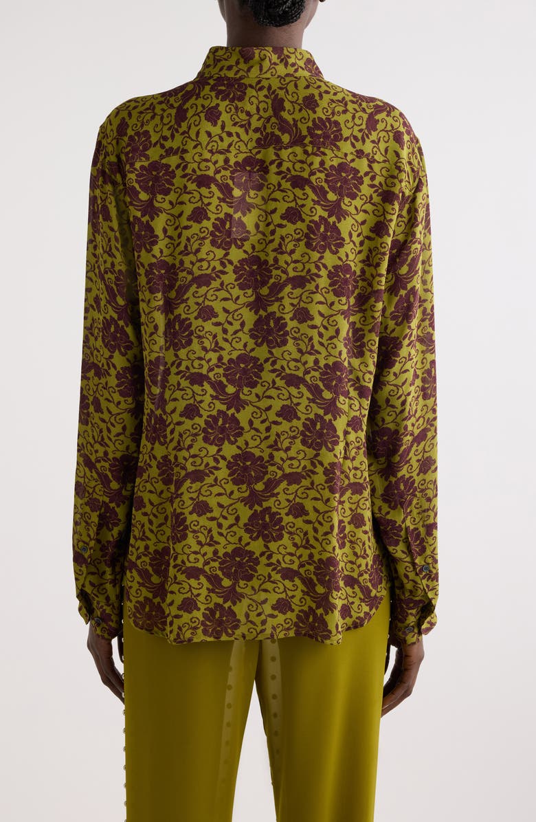 Dries Van Noten Chowy Floral Button-Up Shirt, Alternate, color, Olive