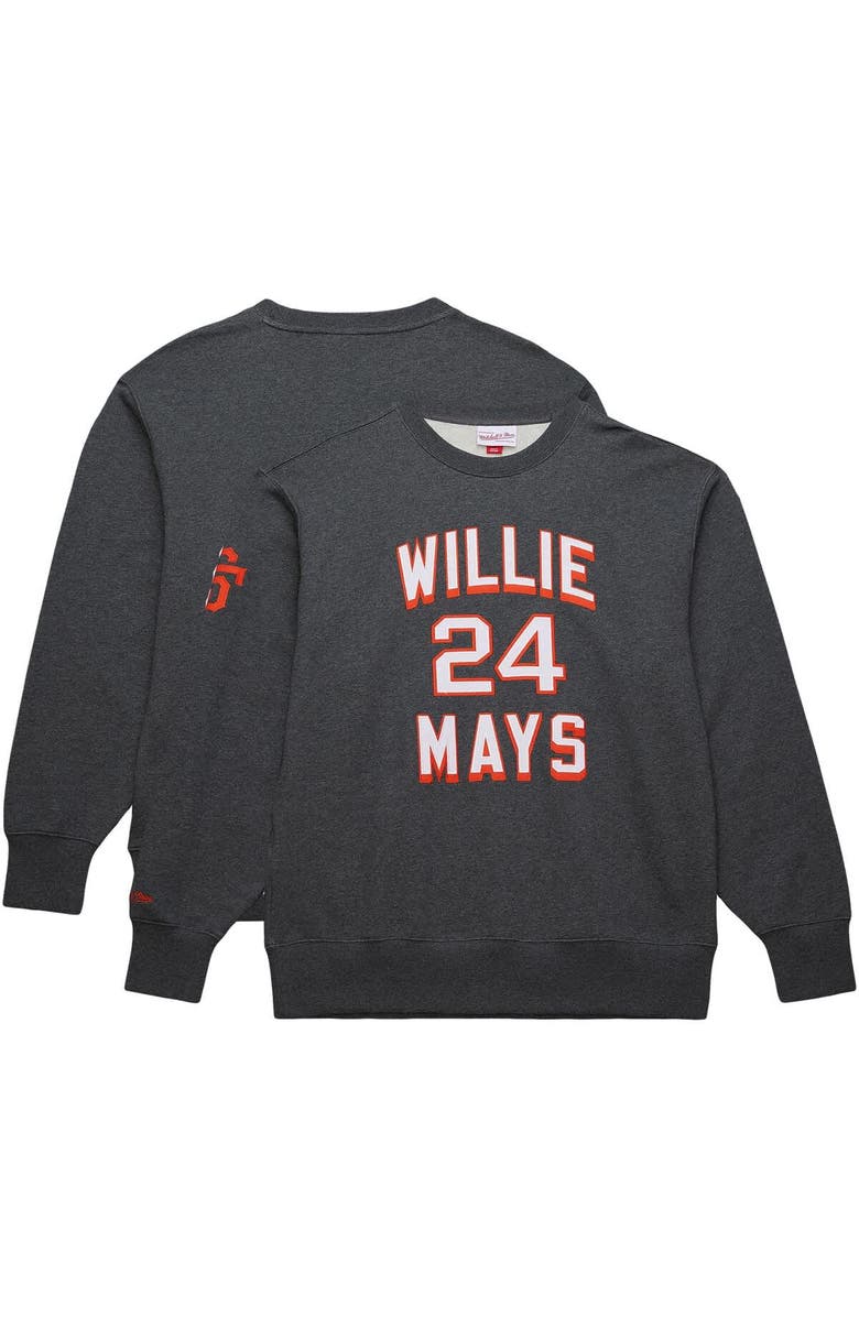 Mitchell & Ness Men's Mitchell & Ness Willie Mays Heather Charcoal San Francisco Giants Legends Collection Vintage Logo Name & Number Fleece Pullover Sweatshirt, Alternate, color, Heather Charcoal