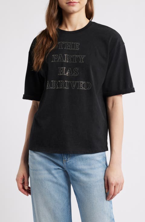 Evi Rhinestone Embellished Cotton Graphic T-Shirt