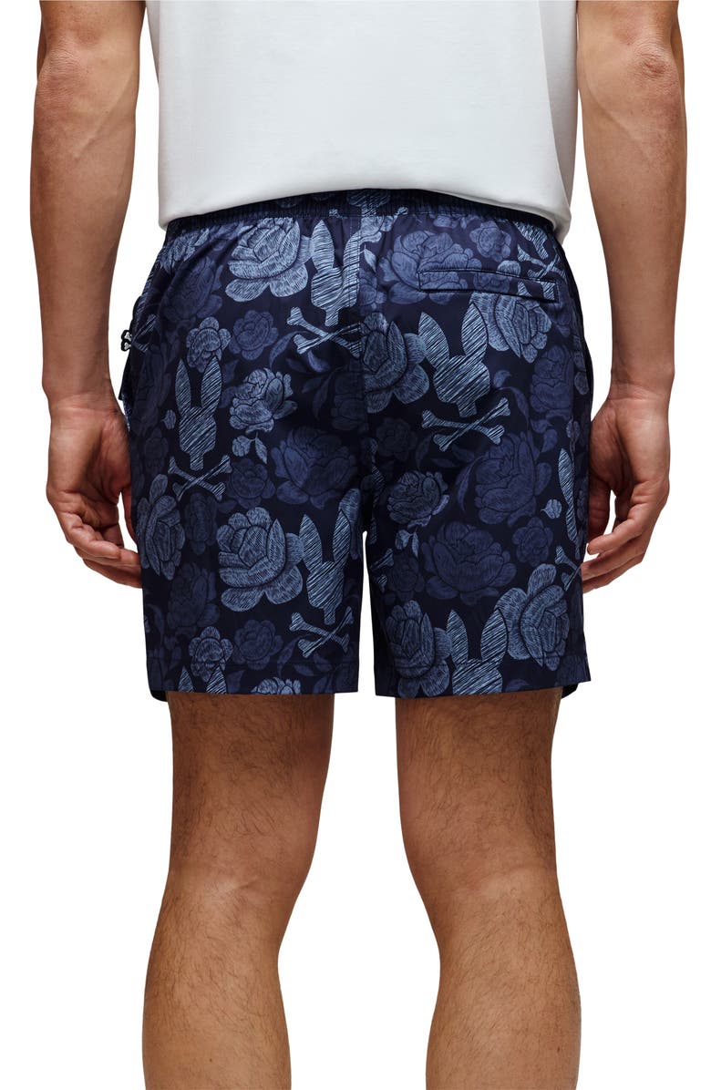 Psycho Bunny Rowen Print Swim Trunks, Alternate, color, Evening Blue