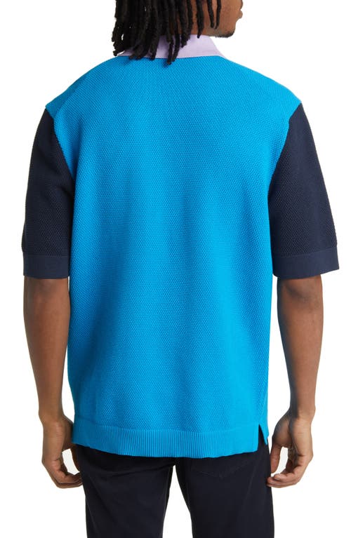 Hugo Boss Hugo Straa Oversize Textured Colorblock Pocket Polo In Blue