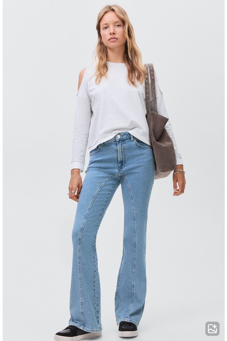 Seam Detail Mid Rise Flare Jeans, Alternate, color, LIGHT BLUE