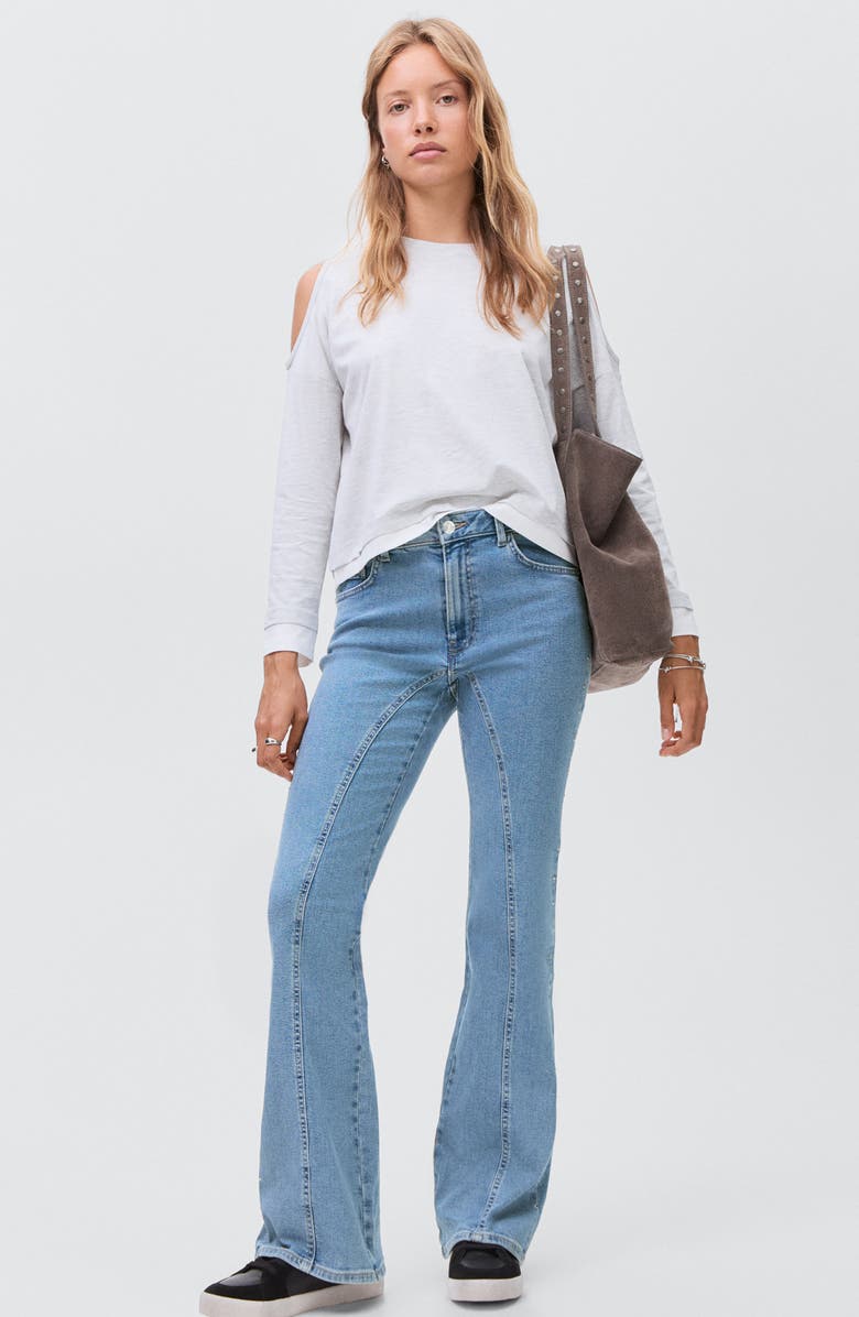 MANGO TEEN Seam Detail Mid Rise Flare Jeans, Alternate, color, Light Blue