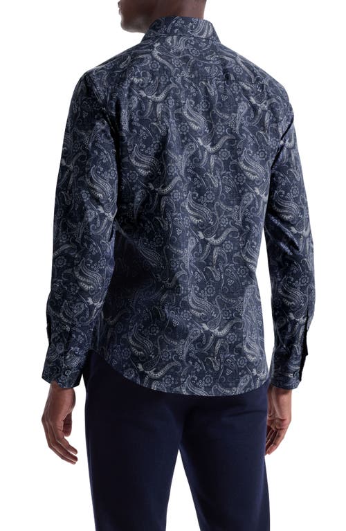 Bugatchi Axel Trim Fit Paisley Stretch Cotton Button-up Shirt In Blue