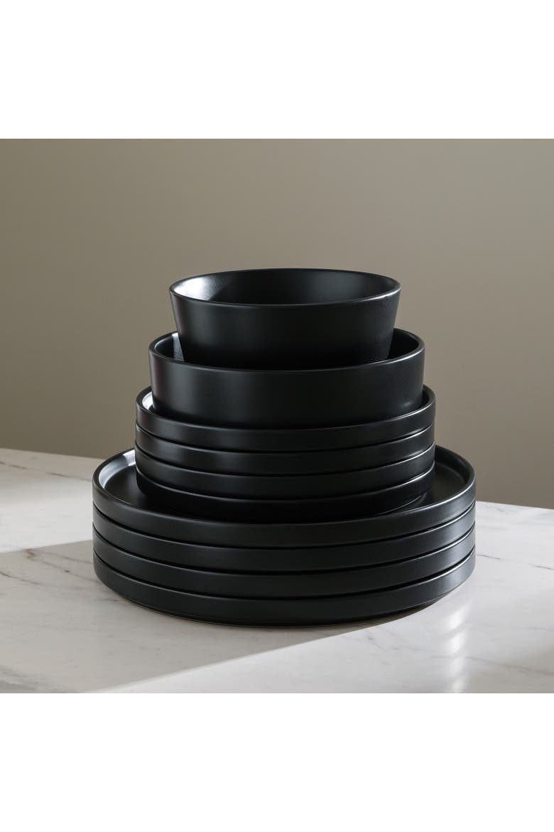 Celina Stoneware 32-Piece Dinnerware Set with Pasta Bowls, Alternate, color, Black