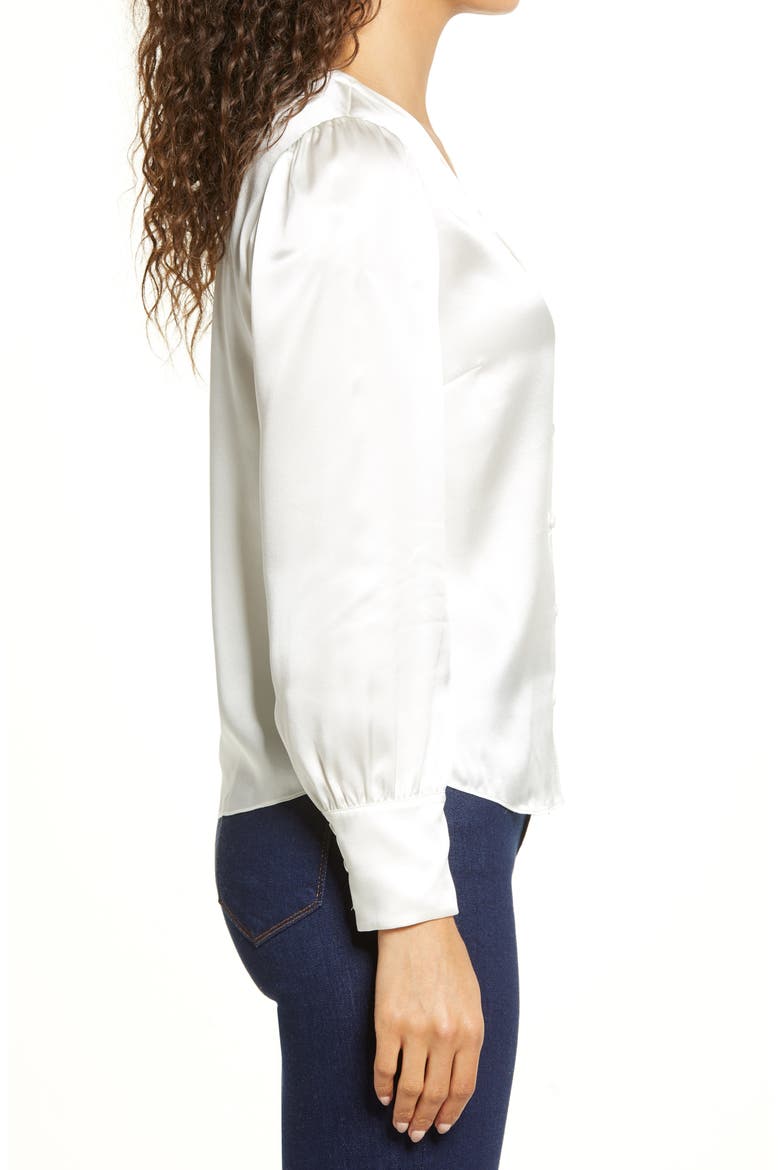 Long Sleeve Silk Charmeuse Top, Alternate, color, SNOW