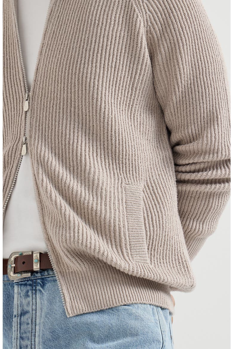 Malfilé cotton English rib cardigan with raglan sleeves and zipper, Alternate, color, Yuta