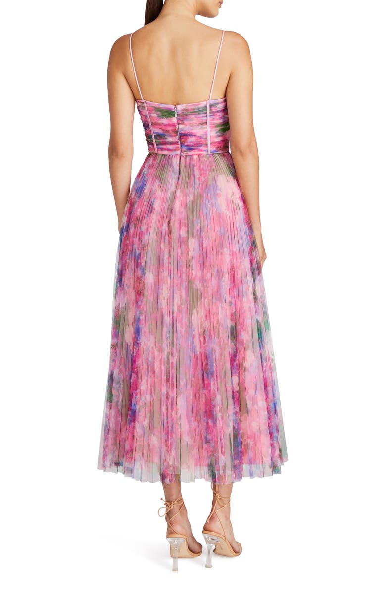 ML Monique Lhuillier Madison Floral Plissé Tulle Midi Cocktail Dress, Alternate, color, Waterlily Floral