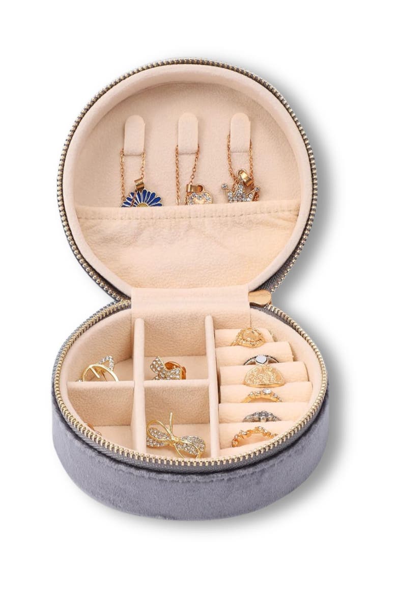 Velvet Circle Jewelry Case, Alternate, color, Grey