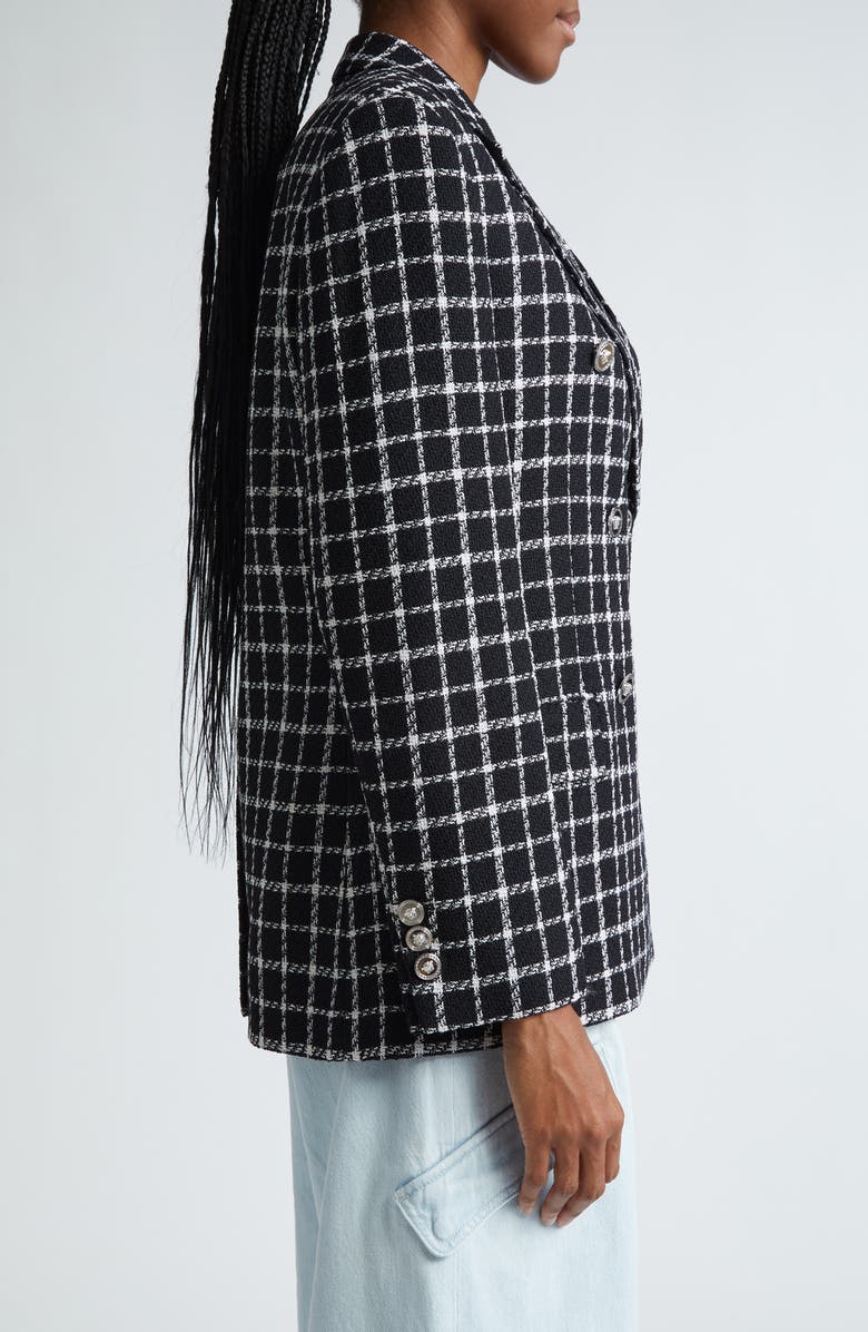 Versace Windowpane Check Double Breasted Crepe Blazer, Alternate, color,