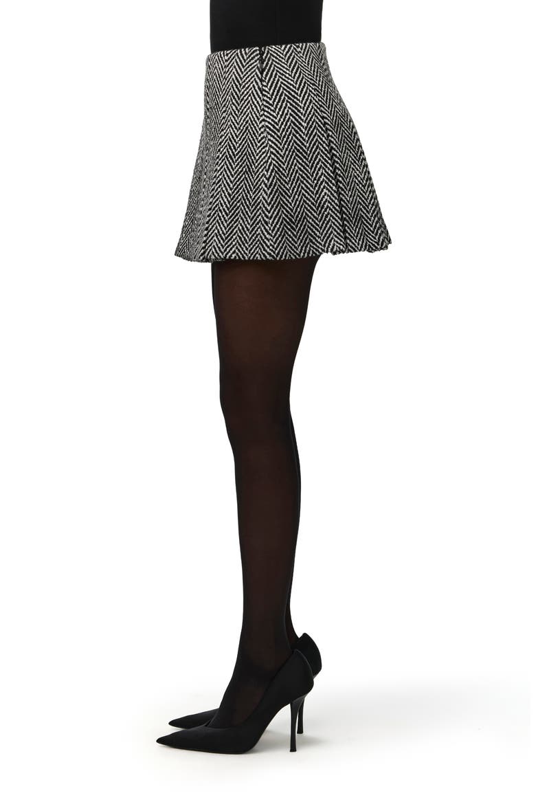Herringbone Pleated Miniskirt, Alternate, color, BLACK HERRINGBONE