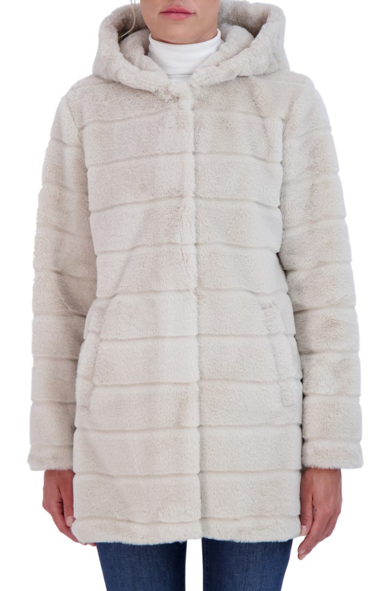 Sebby Hooded Faux Fur Jacket, Main, color, Beige