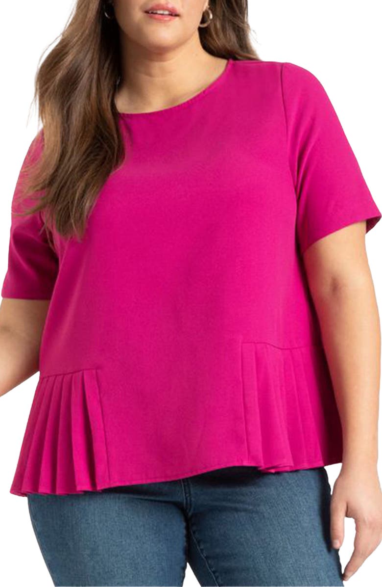ELOQUII Pleated Hem Crepe Peplum Top, Main, color, 