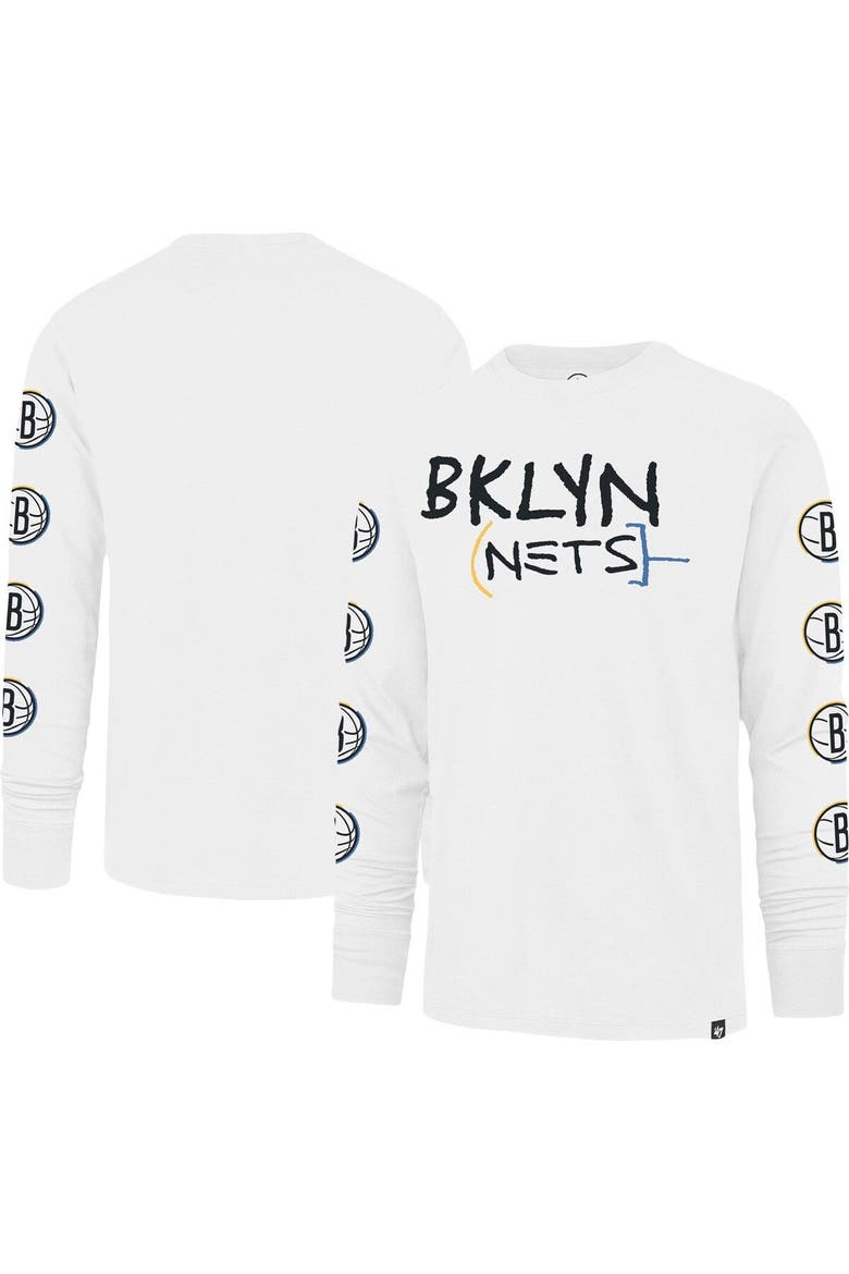 Men's '47 White Brooklyn Nets City Edition Downtown Franklin Long Sleeve T-Shirt, Main, color, White