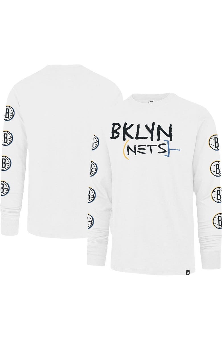 '47 Men's '47 White Brooklyn Nets City Edition Downtown Franklin Long Sleeve T-Shirt, Main, color,