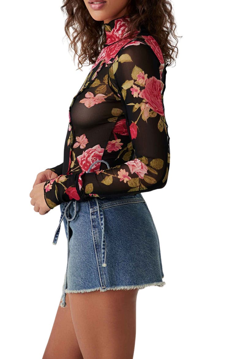 Charlie Print Turtleneck Mesh Top, Alternate, color, BLACK COMBO