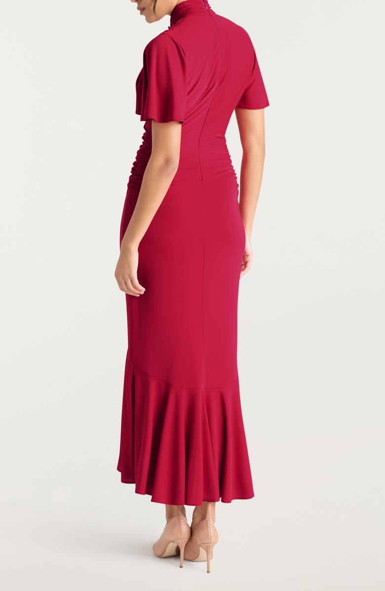 Cinq à Sept Rosita Rhinestone Brooch Detail Ruched Dress, Alternate, color, Burgundy Plum