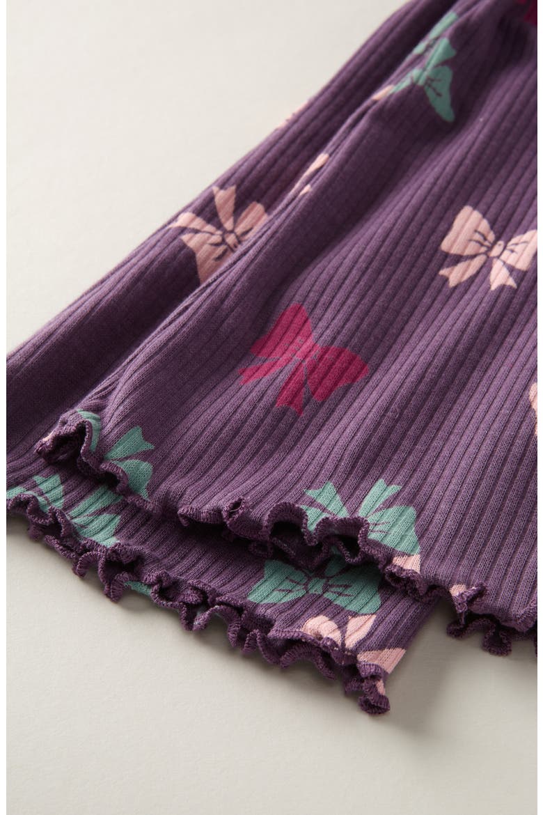 Kids' Rib Print Flare Leggings, Alternate, color, PURPLE ECLIPSE MULTI BOWS
