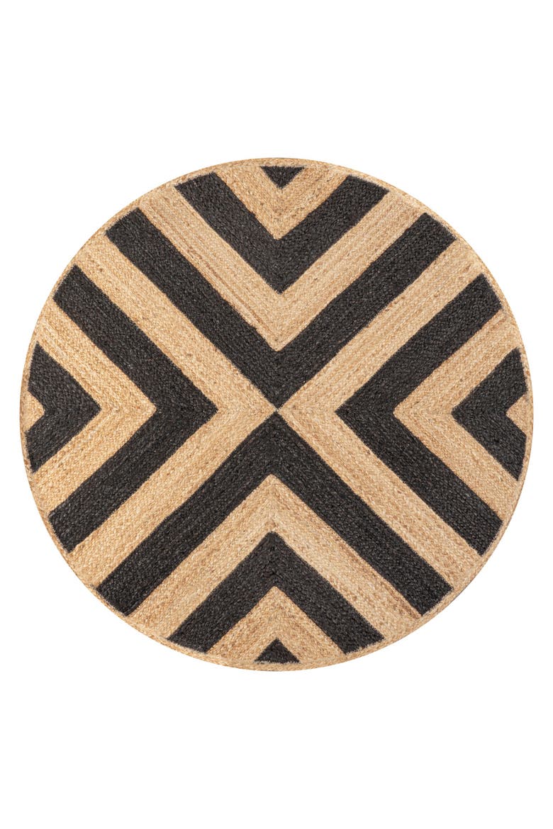 Piper Two-Tone Chevron Round Jute Round Area Rug, Main, color, Black/Natural
