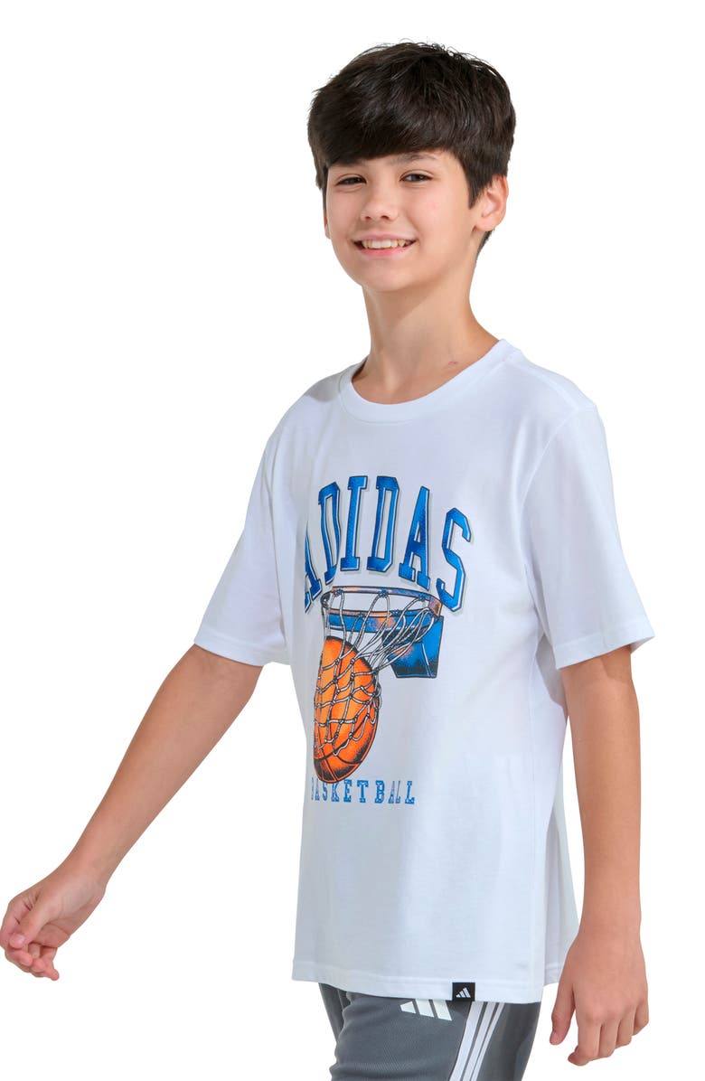 adidas Kids' Basketball Dunk Cotton Graphic T-Shirt, Alternate, color, White