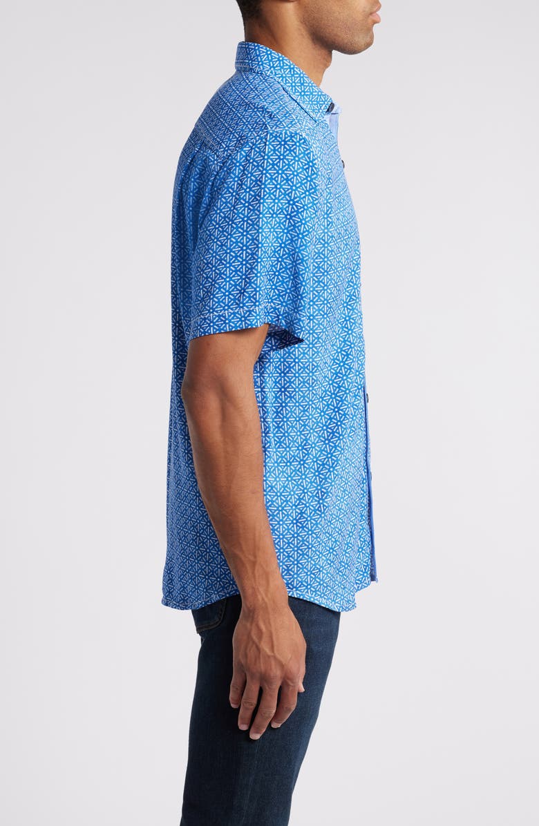 Tommy Bahama Veracruz Cay Rio Geo Short Sleeve Button-Up Shirt, Alternate, color, Blue Splash