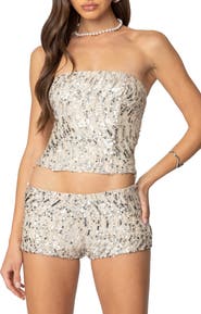 EDIKTED Wavy Sequin Strapless Corset Top
